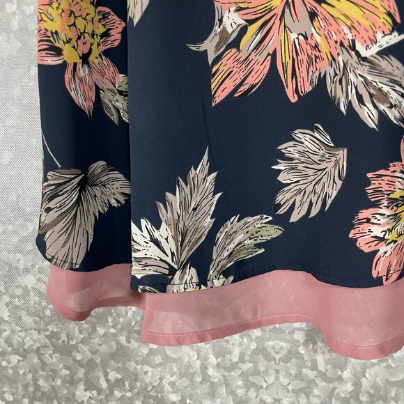 Sienna Sky Blue Pink Floral Sleeveless Chiffon Layered Top - Size Small - V-Neck - Picture 3 of 6